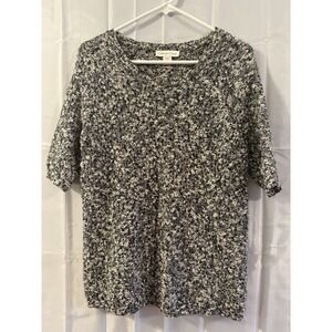 Coldwater Creek Marbled Black White Short Sleeve Sweater M 10/12